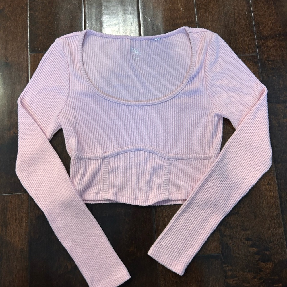Pacsun fitted long sleeve purple/pink ribbed crop top